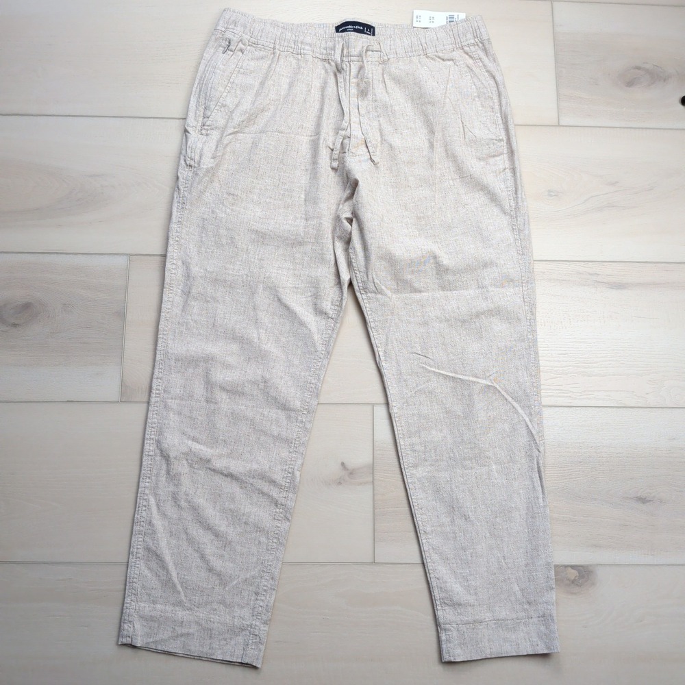 NEW Abercrombie & Fitch Pants Womens L Short Cotton Linen‎ Stretch Loose Beige